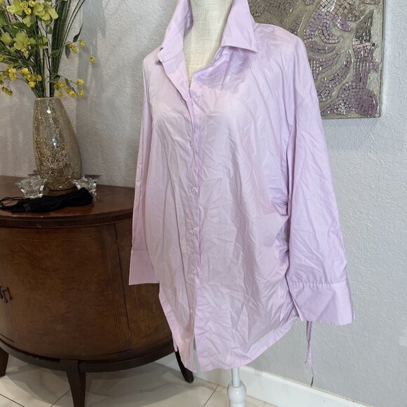 SHEIN Lavender Button-Up Long-Sleeve Shirt With Adjustable Side Ties For Women s - Picture 2 of 9